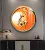 Golden Deer With Orange Background Acrylic Round Wall Art