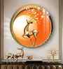 Golden Deer With Orange Background Acrylic Round Wall Art