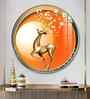 Golden Deer With Orange Background Acrylic Round Wall Art