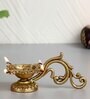 Golden Ethnic Carved Brass Diya With 4 Wicks For Pooja Room And Temple