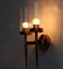 Golden Finish Wall Light With Cylindrical Dual Arm | Clear Glass