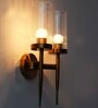 Golden Finish Wall Light With Cylindrical Dual Arm | Clear Glass