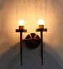 Golden Finish Wall Light With Cylindrical Dual Arm | Clear Glass
