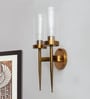 Golden Finish Wall Light With Cylindrical Dual Arm | Clear Glass