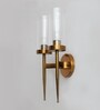 Golden Finish Wall Light With Cylindrical Dual Arm | Clear Glass
