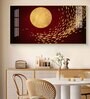 Golden Fishes With Red Background Glass Finish Horizontal Wall Art