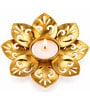 Golden Floral Metal Tealight Holder with Intricate Cutwork Design and Tealight Candle