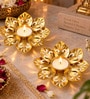 Golden Floral Metal Tealight Holder with Intricate Cutwork Design and Tealight Candle