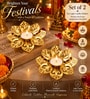Golden Floral Metal Tealight Holders with Intricate Cutwork Design and Tealight Candle 2 Pcs