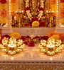 Golden Floral Metal Tealight Holders with Intricate Cutwork Design and Tealight Candle 2 Pcs