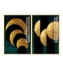 Golden Geometric Circles Shapes Art Acrylic Framed Art Panel (Set Of 2)