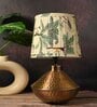 Golden Hammered Urn Lamp with Pleeted Multicolor Green Shade