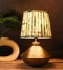Golden Hammered Urn Lamp with Pleeted Multicolor Green Shade