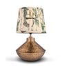 Golden Hammered Urn Lamp with Pleeted Multicolor Green Shade