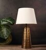 Golden Hammered V-Shaped Lamp with Taper Solid White Shade