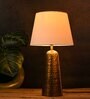 Golden Hammered V-Shaped Lamp with Taper Solid White Shade