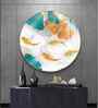 Golden Leaf With Koi Fish Acrylic Round Wall Art