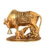 Golden Metal 7 Inches Kamdhenu Cow With Calf Idol