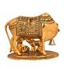Golden Metal 7 Inches Kamdhenu Cow With Calf Idol