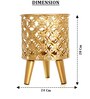 Golden Metal And Wood Round Bloom Planter