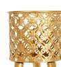 Golden Metal And Wood Round Bloom Planter