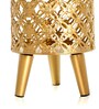Golden Metal And Wood Round Bloom Planter