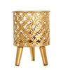 Golden Metal And Wood Round Bloom Planter