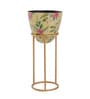 Floral Golden Metal Floor Pot With Stand