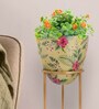 Floral Golden Metal Floor Pot With Stand