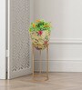 Floral Golden Metal Floor Pot With Stand
