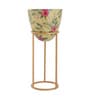 Floral Golden Metal Floor Pot With Stand