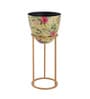 Floral Golden Metal Floor Pot With Stand