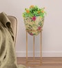 Floral Golden Metal Floor Pot With Stand