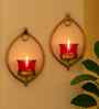 Golden Metal Larisso Decorative Drop Wall Candle Holder With Glass And Free T-Light Candles