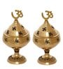 Golden Om And Swastik Brass Diya Set Of 2