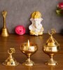 Golden Om And Swastik Brass Diya Set Of 2