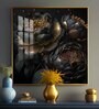 Golden Petals Noir Glass Finish Square Wall Art
