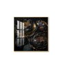 Golden Petals Noir Glass Finish Square Wall Art