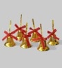 Golden Plastic Christmas Jingle Bells With Red Ribbon