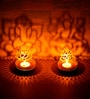 Laxmi And Ganesha Shadow Golden Metal Diya