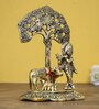 Golden Polyresin Lord Krishna playing Flute under Tree Idol