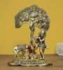 Golden Polyresin Lord Krishna playing Flute under Tree Idol