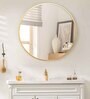 32 Inch Golden Round Mirror in Steel Frame