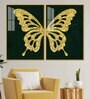 Golden Sparkling Butterfly Acrylic Framed Art Panel (Set Of 2)