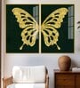 Golden Sparkling Butterfly Acrylic Framed Art Panel (Set Of 2)