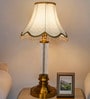 Golden Table Lamp with Fluted Glass Pillar and Scalloped Zigzag Shade
