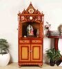Golden Teak Wood Floor Rested Mandir With Door