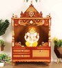 Gold Teak Wood Floor Rested Mandir Without Door