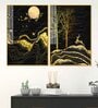 Golden Textured Mountains Art Acrylic Framed Art Panel (Set Of 2)