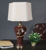 Golden Tulip Table Lamp With Frustum Shaped Beige Shade